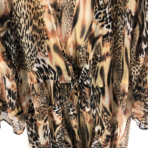 Asos Womens Duster Cardigan Sheer Tie Front Ruffle Leopard Print Brown 10 - Picture 2 of 6